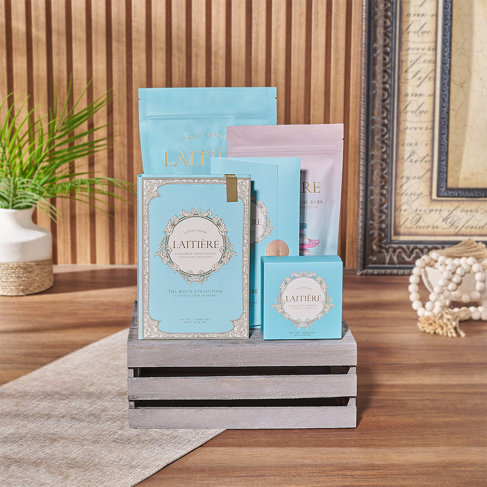 Signature Wooden Crate Chocolate Gift Basket – how the gift is presented