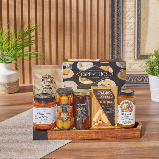 The Gourmet Appetizer Gift Set comes packed with delicious snacks from Vermont basket - Vermont delivery
