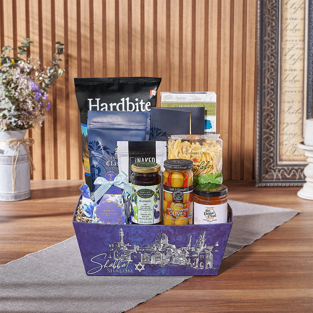 The Basket of Kosher Treats offers a delightful array of snacks, making it an ideal choice for sending your well wishes to a friend, family member, or colleague, Vermont delivery