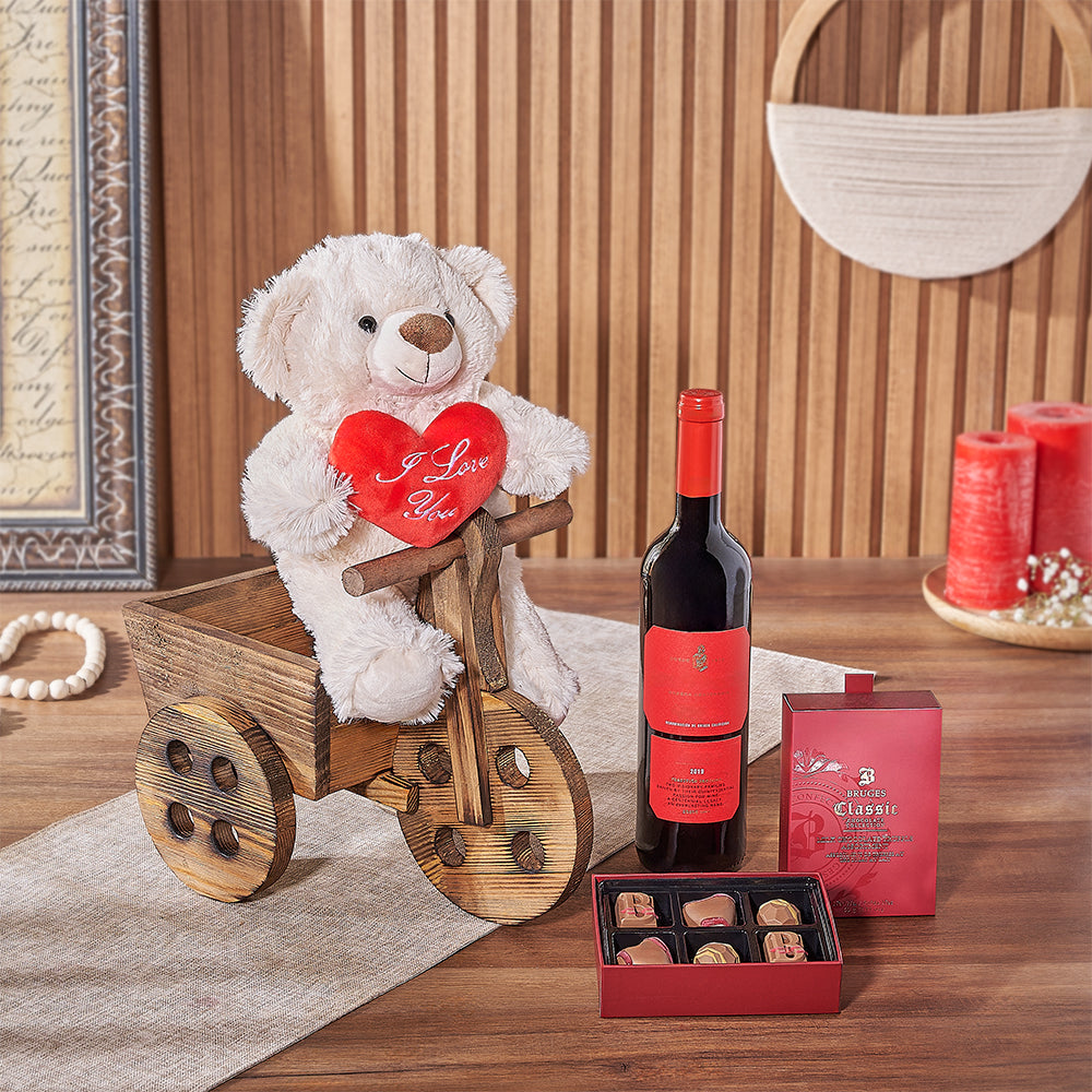 Valentine's Day Wine Cart Gift Basket – how the gift is presented