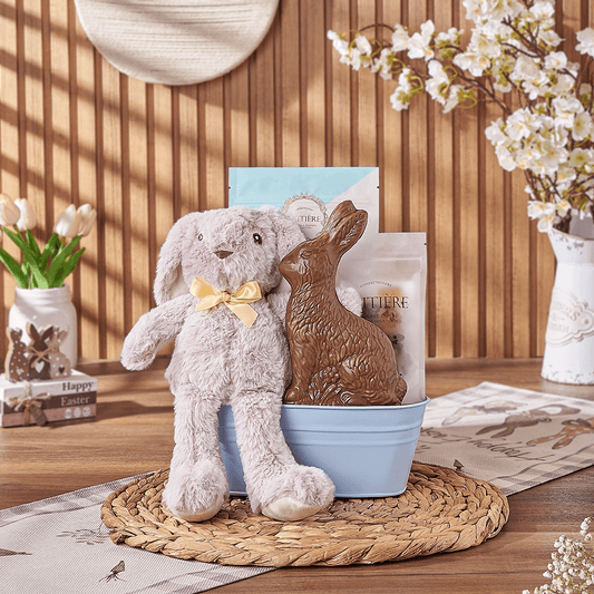 Blue Easter Bunny Gift Basket, chocolate gift, chocolate, easter gift, easter, Vermont delivery
