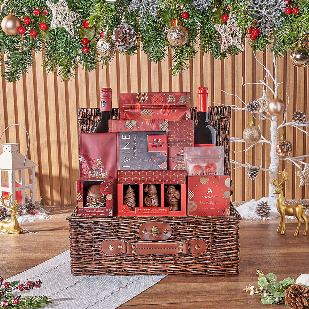 Holiday Wine and Sweets Basket – how the gift is presented