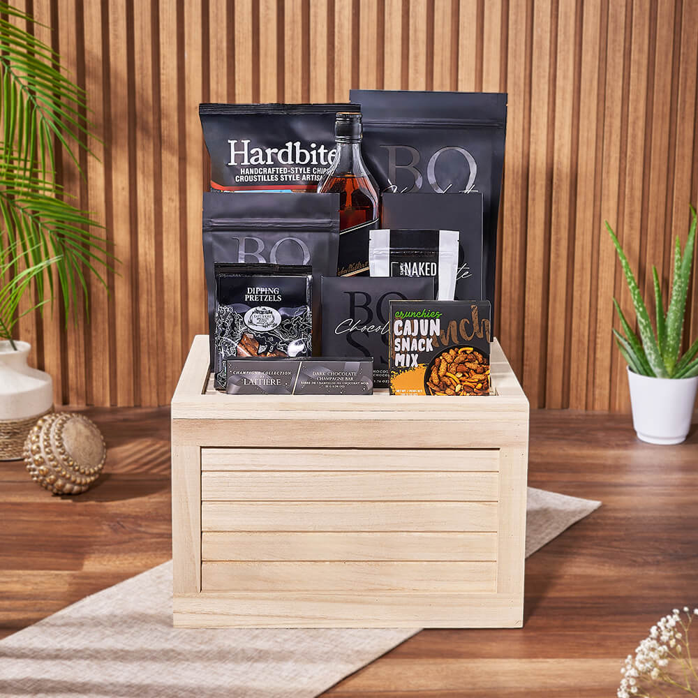 Whiskey Snack and Treat Crate – how the gift is presented