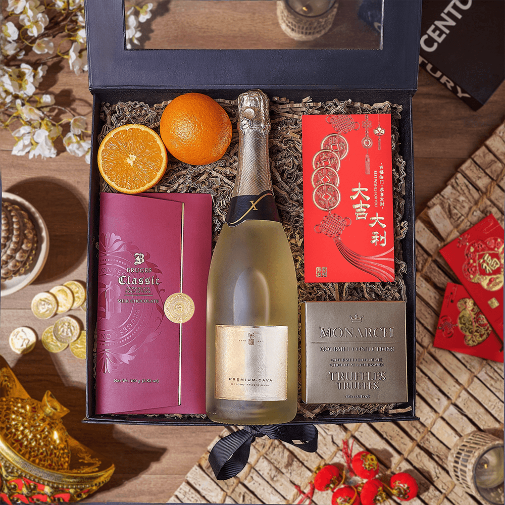 Champagne Chinese New Year Gift Box, chinese new year gift, chinese new year, lunar new year gift, lunar new year, champagne gift, champagne, sparkling wine gift, sparkling wine,Vermont delivery