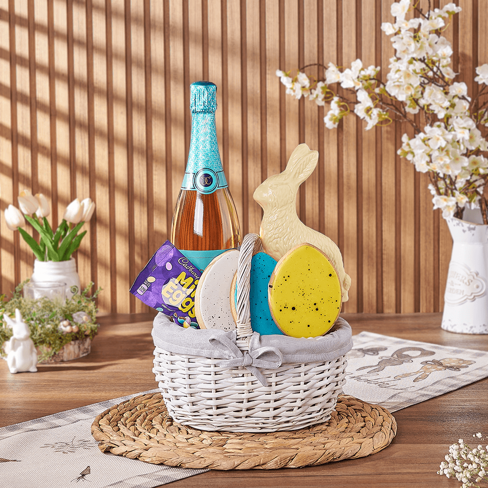 Champagne Easter Basket, easter gift, easter, champagne gift, champagne, sparkling wine gift, sparkling wine, chocolate gift, chocolate, Vermont delivery