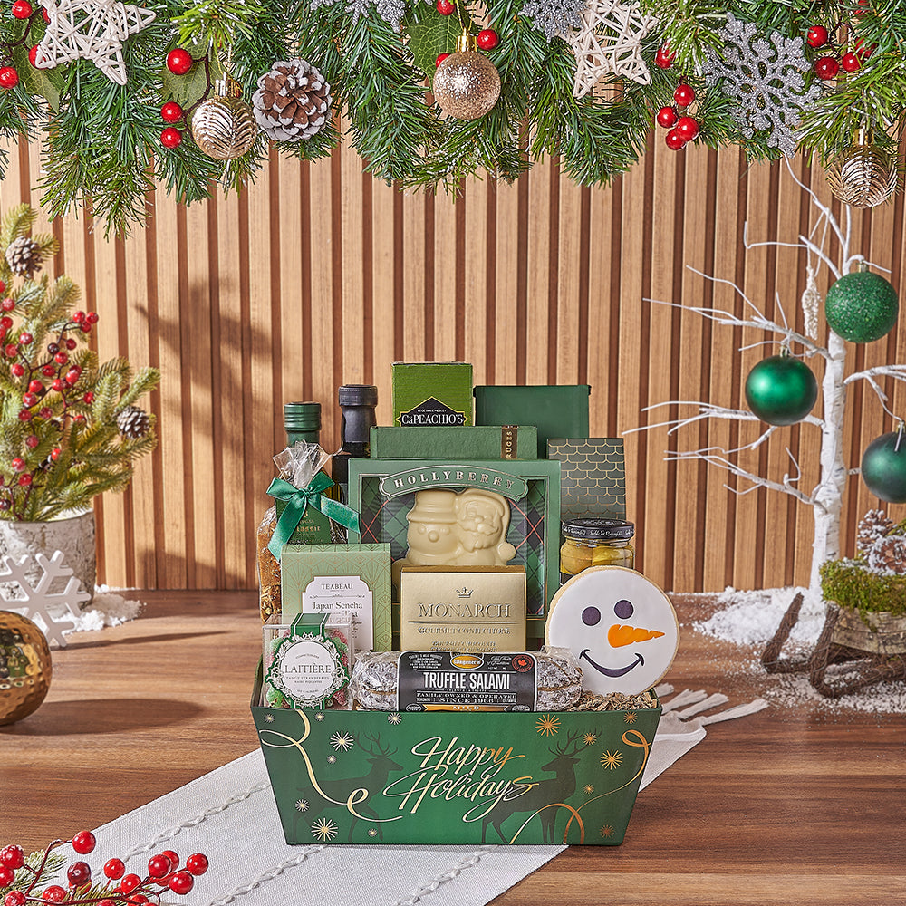Holiday Season Gourmet Holiday Gift Tray Gift Basket – how the gift is presented