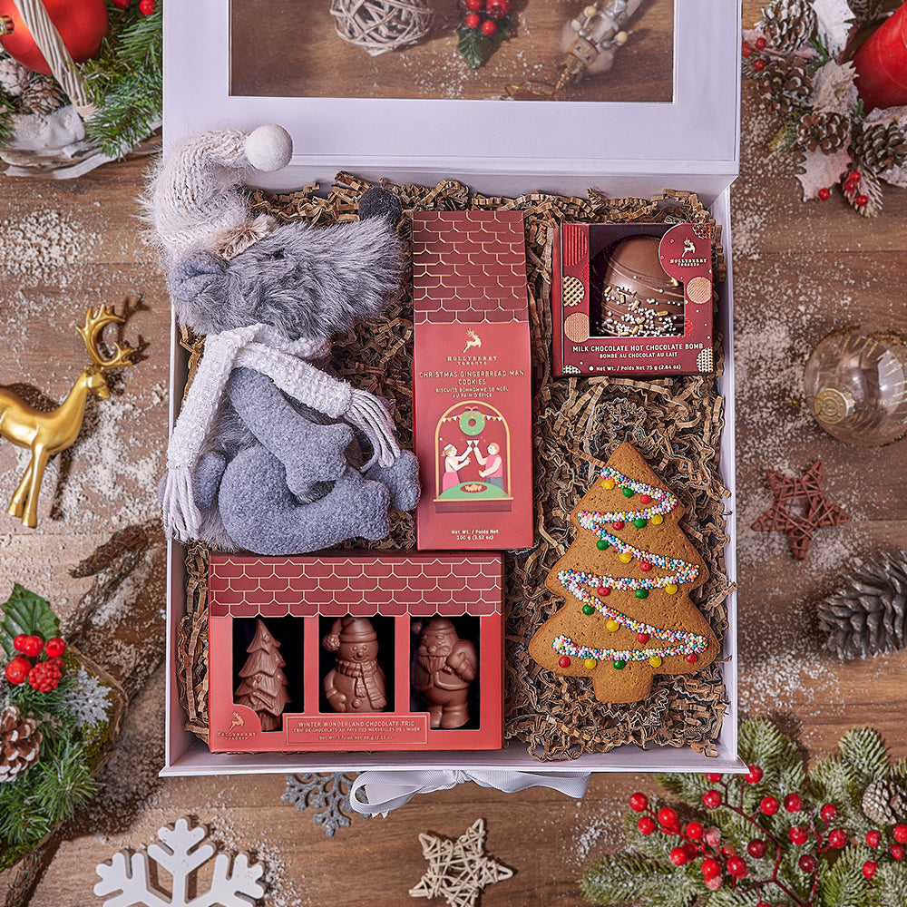 Festive Holiday Gift Box with Gingerbread and Hot Cocoa – how the gift is presented
