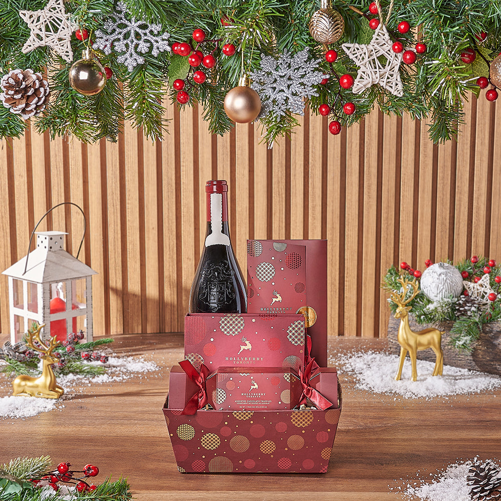 Our Christmas Morning Wine Gift Set, a curated selection of delightful goodies designed for a cozy celebration with friends and loved ones - Vermont Delivery