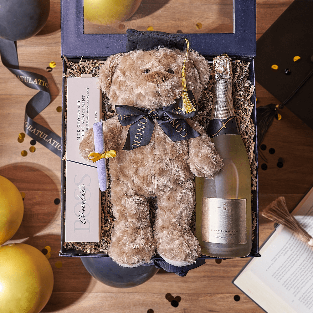 Graduation Sparkling Wine Chocolate Box – how the gift is presented