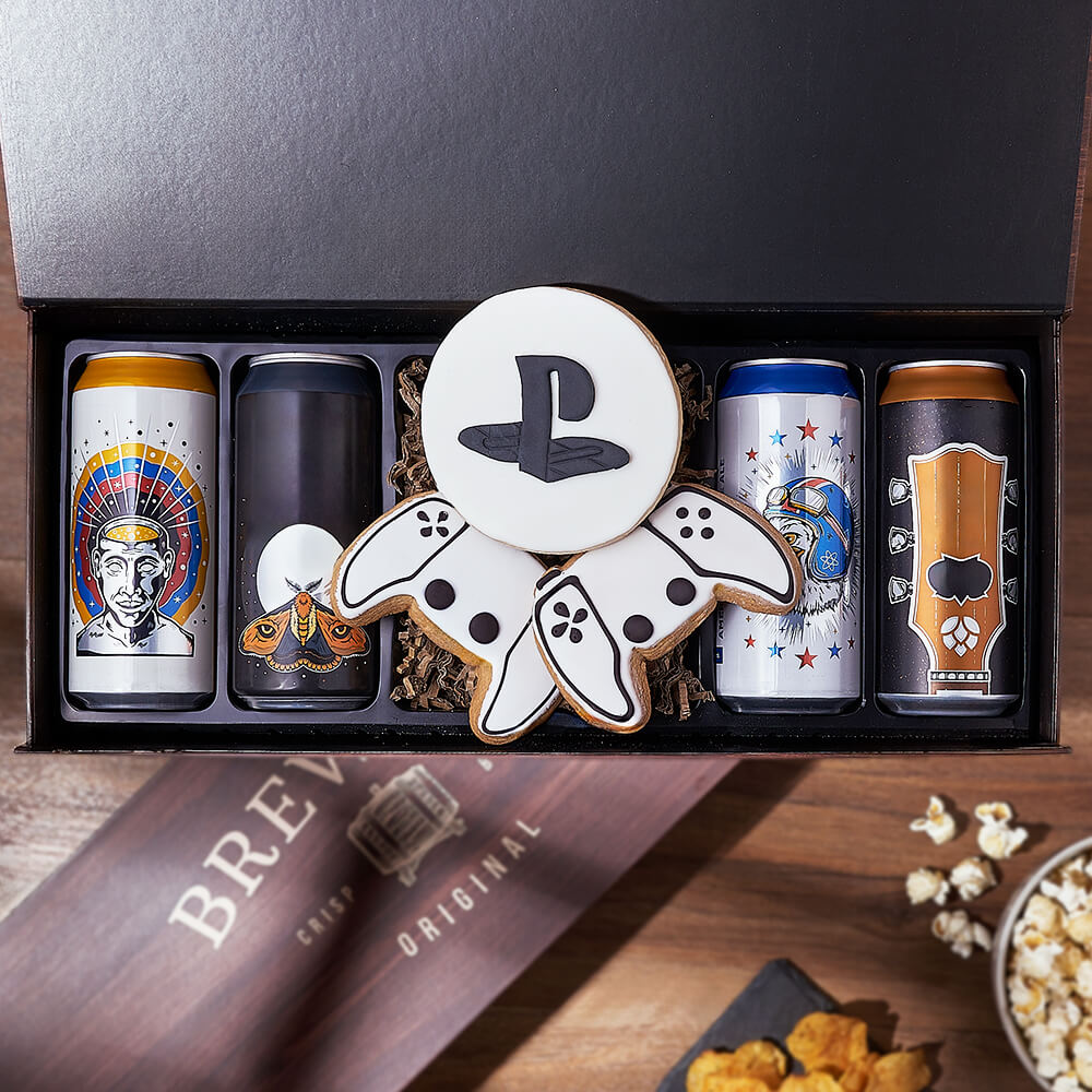 Craft Beer and Console Cookies Basket – how the gift is presented