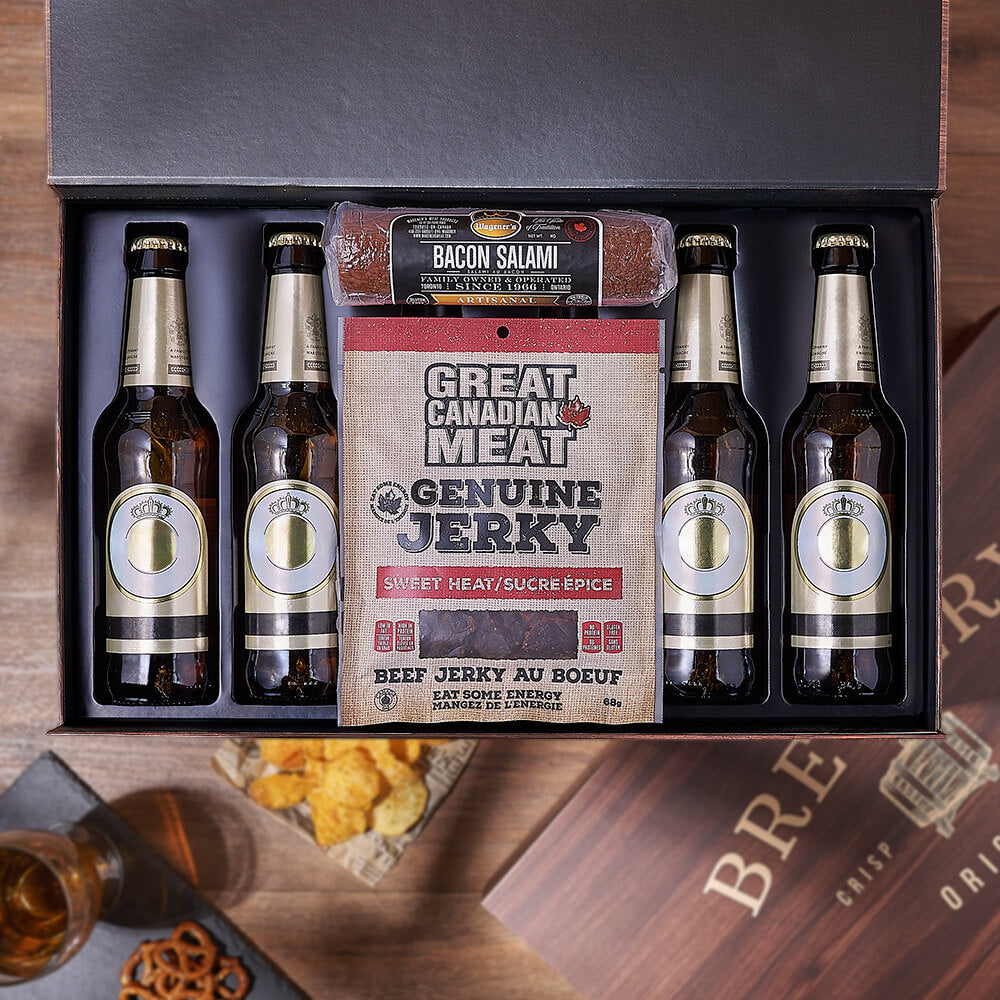 Classic Beer and Salami Gift Basket – how the gift is presented