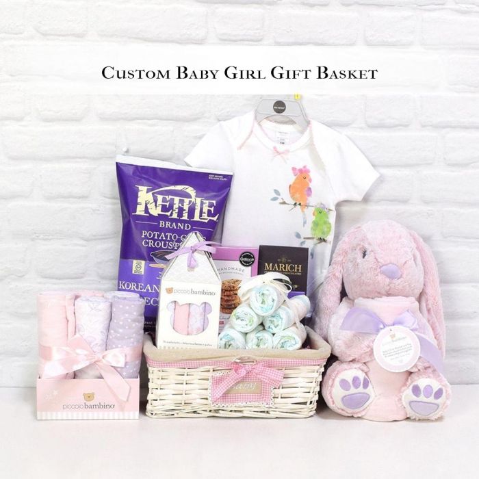 Custom Baby Girl Gift Basket from Vermont Baskets - Baby Gift Set - Vermont Delivery Custom Baby Girl Gift Basket from Vermont Baskets - Baby Gift Set - Vermont Delivery