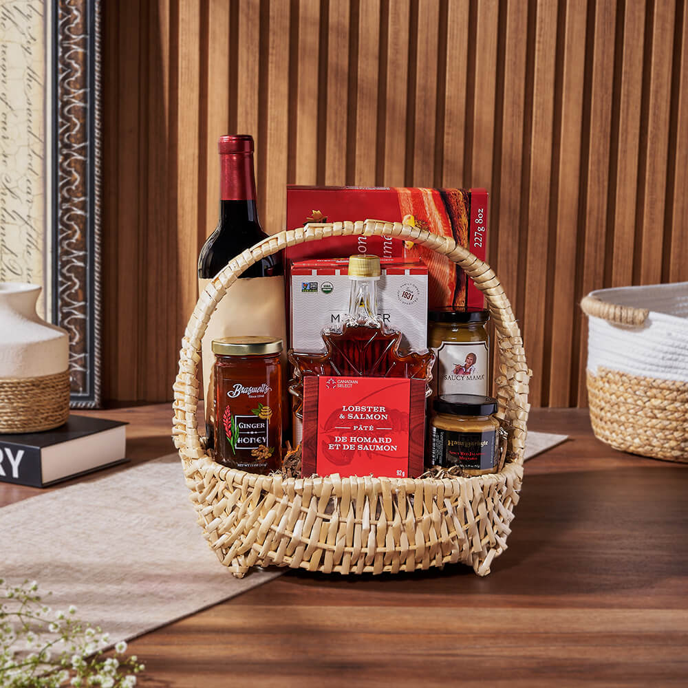 Lobster and Salmon Wine Gift Basket – how the gift is presented