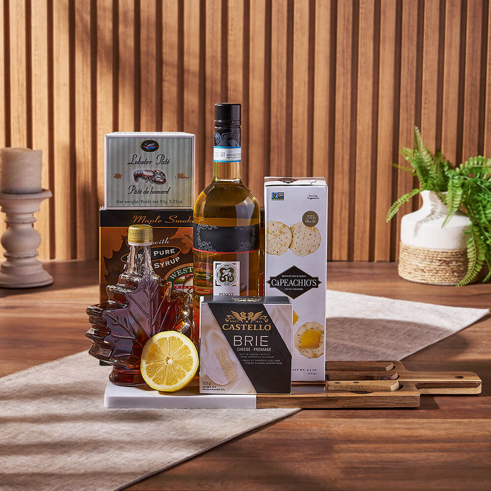 Salmon Lobster Wine Gift Basket – how the gift is presented