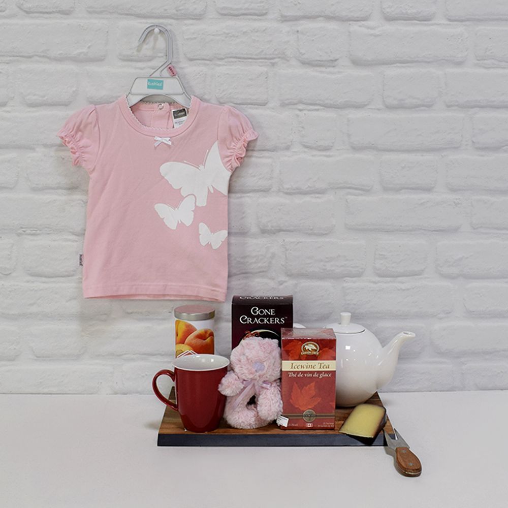 Newborn Baby Girl Celebration Gourmet Gift Basket – how the gift is presented