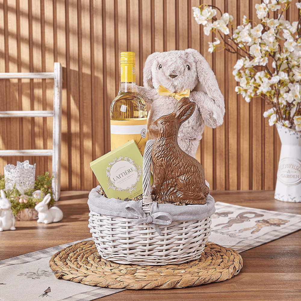 Easter Bunny Wine & Chocolate Basket, easter gift, easter, wine gift, wine, chocolate gift, chocolate, Vermont delivery