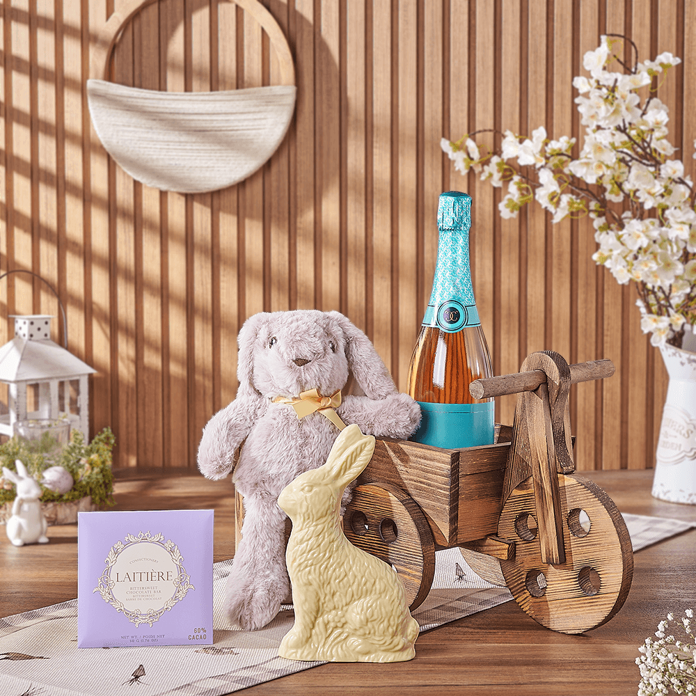 Easter Plush Bunny and Sparkling Wine – how the gift is presented