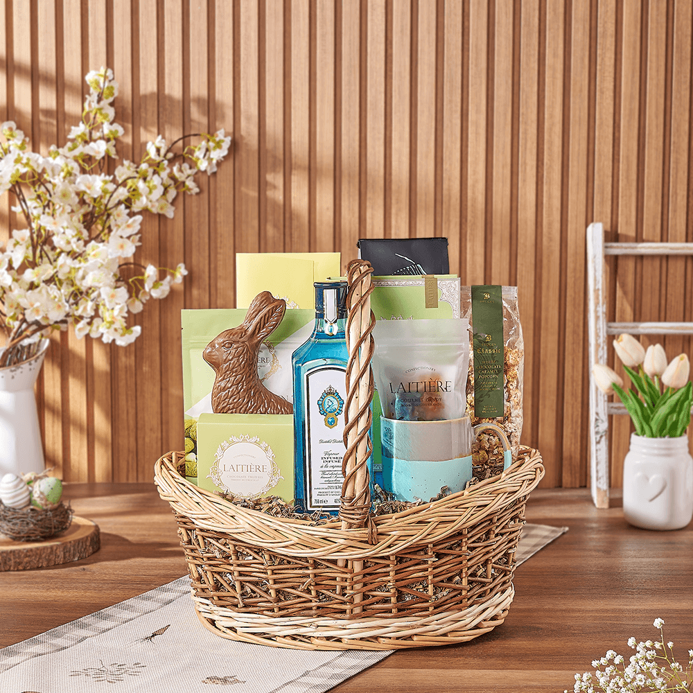 Easter Spirits & Coffee Basket, easter gift, easter, liquor gift, liquor, chocolate gift, chocolate, coffee gift, coffee, Vermont delivery