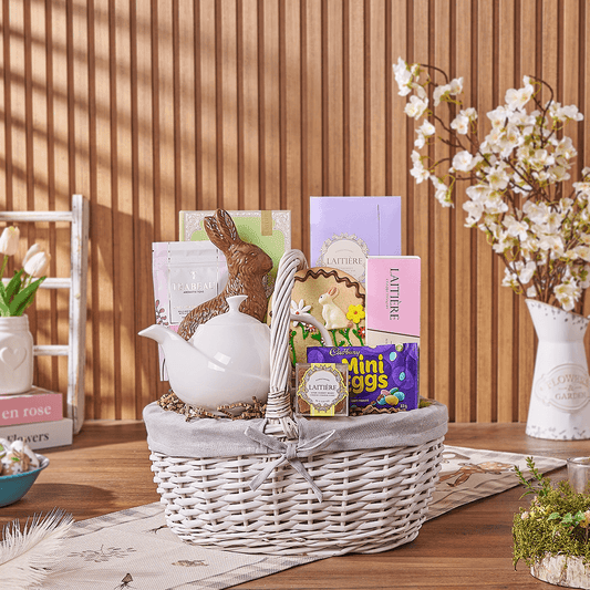 Easter Tea Party Gift Basket, tea gift, tea, chocolate gift, chocolate, easter gift, easter, easter basket, Vermont delivery