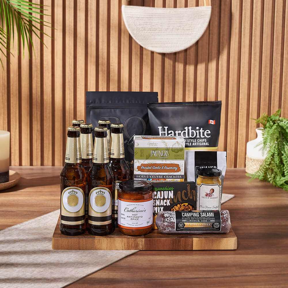 Craft Beer Snack Basket with Board – how the gift is presented