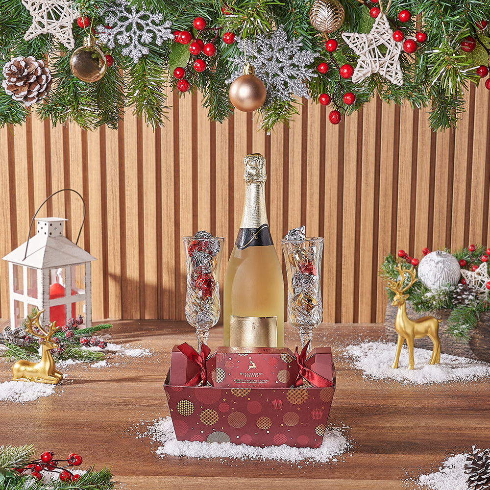 Festive Truffles & Champagne Set from Vermont Baskets - Champagne Gift Basket - Vermont Delivery