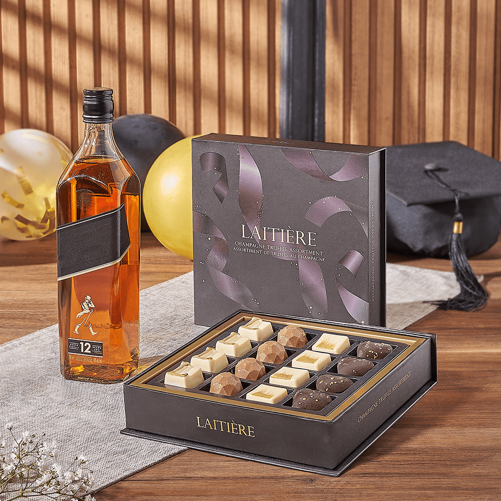 Graduation Celebration Basket with Liquor – how the gift is presented