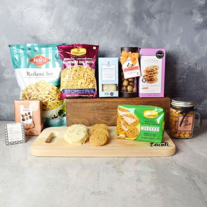 Diwali Treats and Cutting Board Basket – how the gift is presented