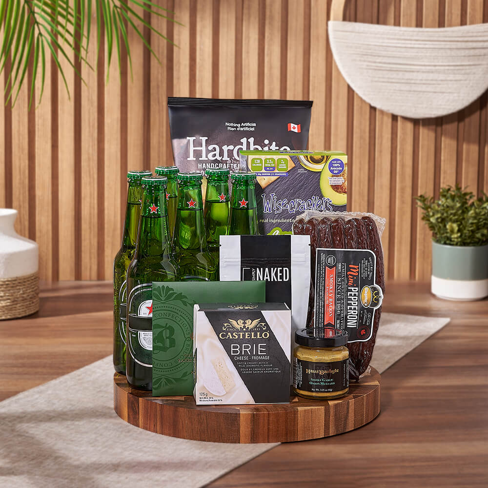 Assorted Beer and Gourmet Snacks – how the gift is presented