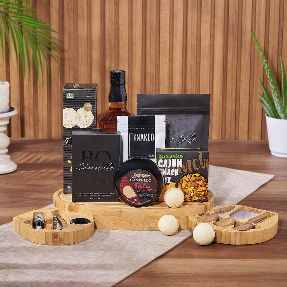 Golf Cheese Board Liquor Gift – how the gift is presented