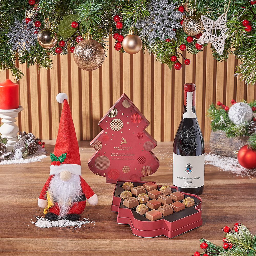 Santa Plush Christmas Wine Basket – how the gift is presented