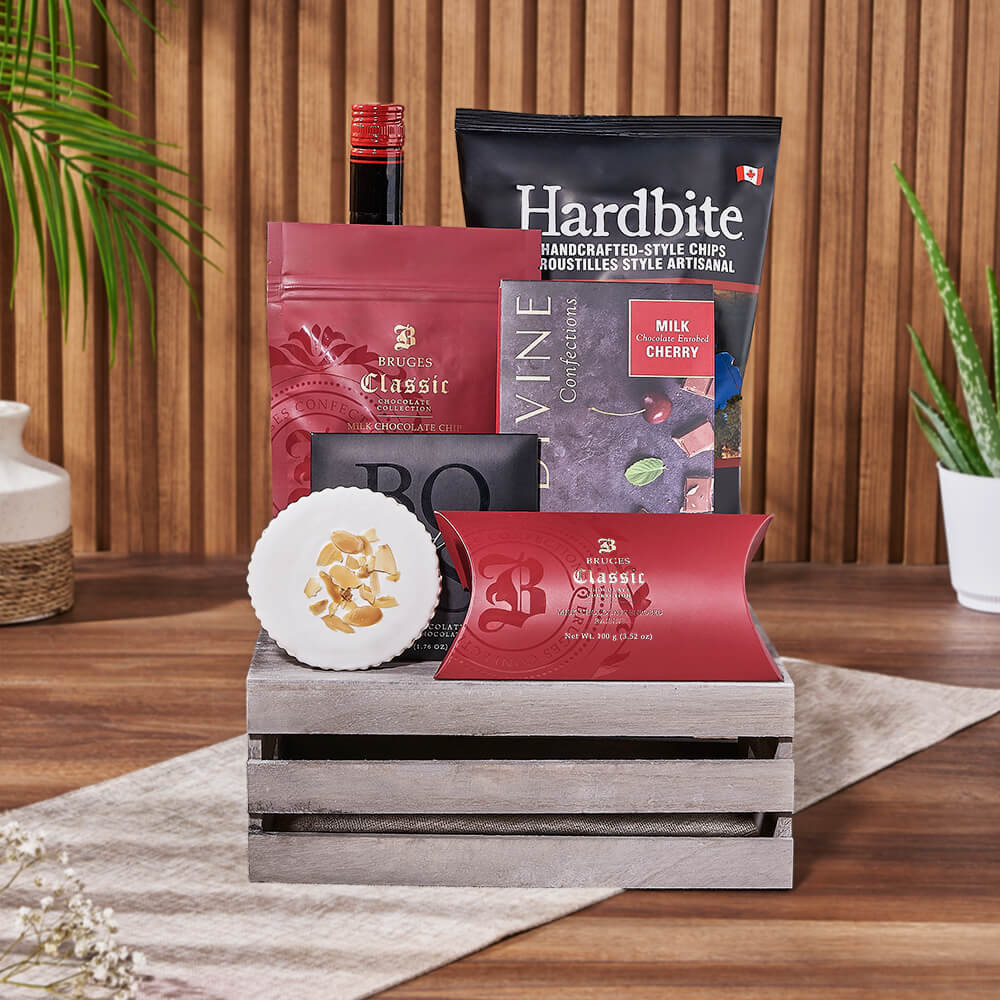 Liquor and Handcrafted Cookies Gift Crate – how the gift is presented