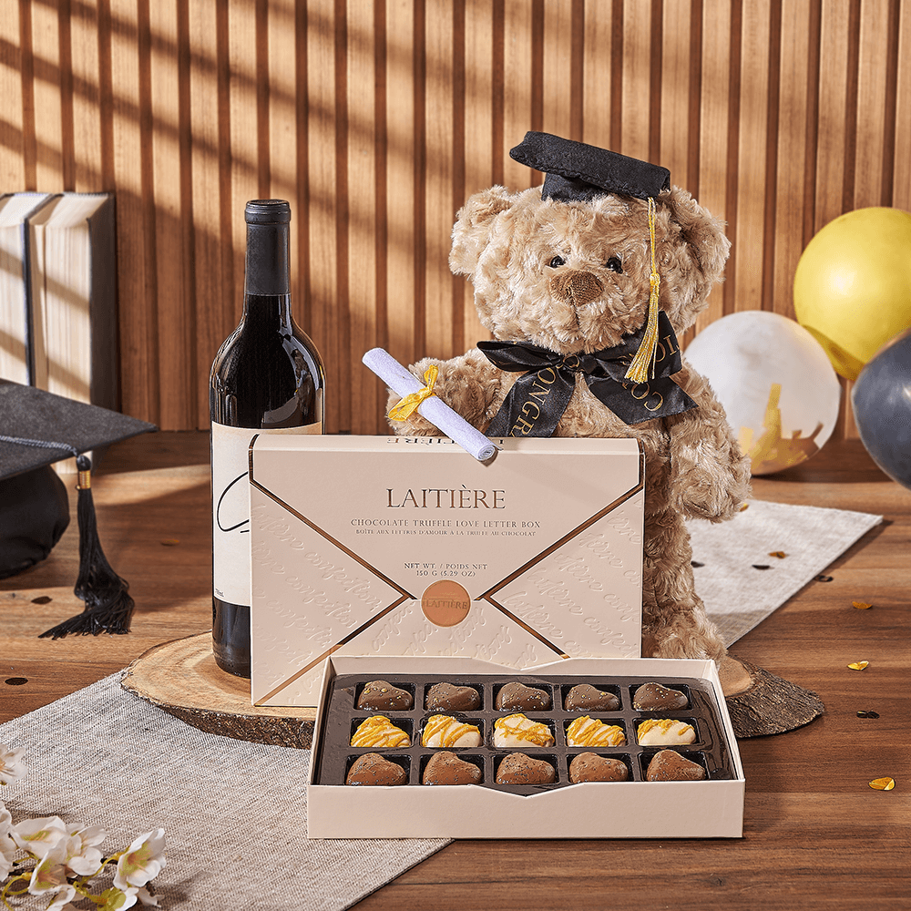 Chocolate Truffles and Wine Graduation Set – how the gift is presented
