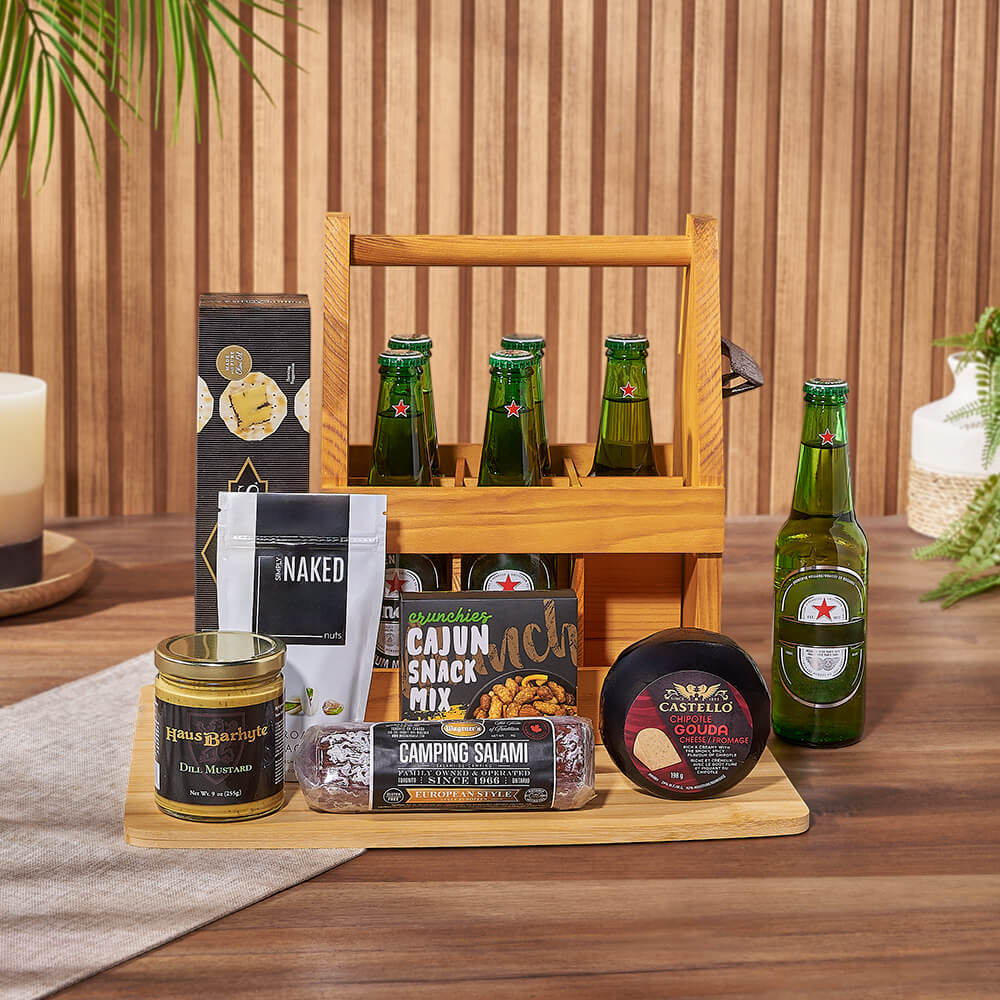 Premium Beer Gift Basket with Salami – how the gift is presented