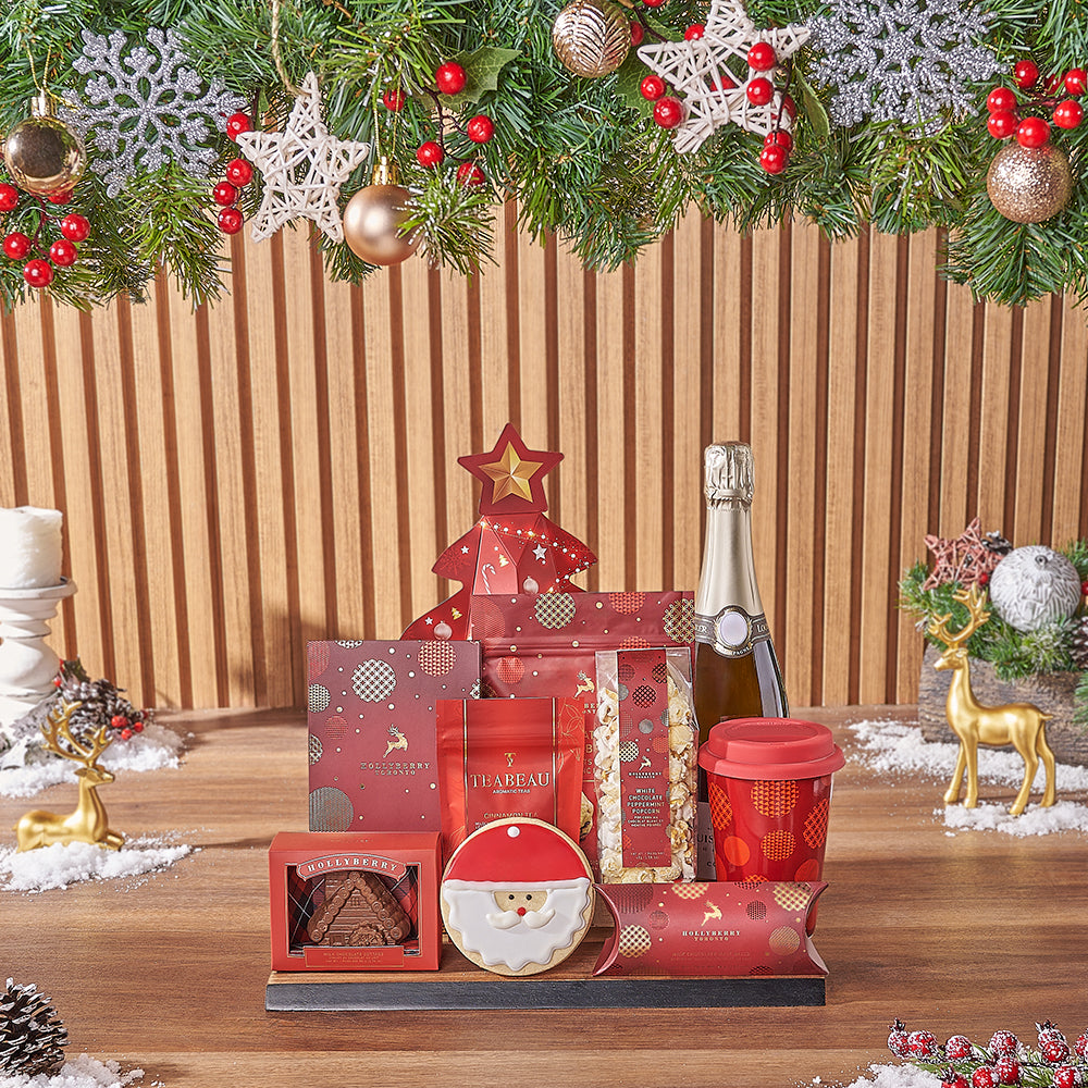 Sparkling Wine Seasonal Treats Basket – how the gift is presented