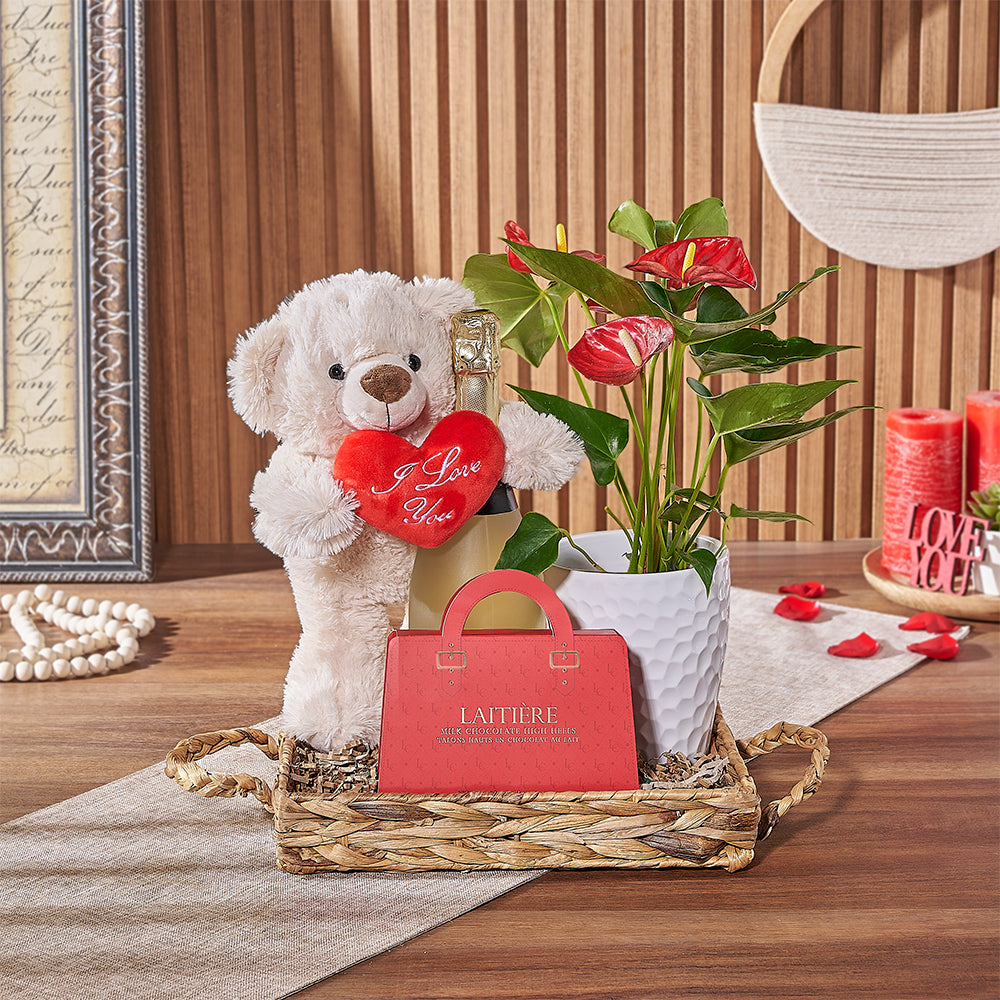 Anthurium and Sparkling Wine Valentine's Gift – how the gift is presented