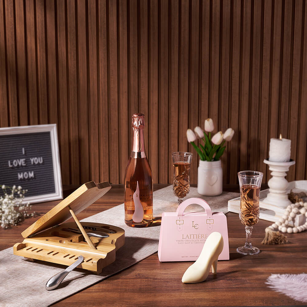 Grand Piano Cheese Board and Sparkling Wine Gift for Mom on Mother's Day – how the gift is presented
