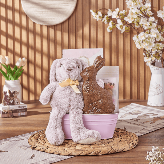 Pink Easter Bunny Gift Basket, chocolate gift, chocolate, easter gift, easter, Vermont delivery