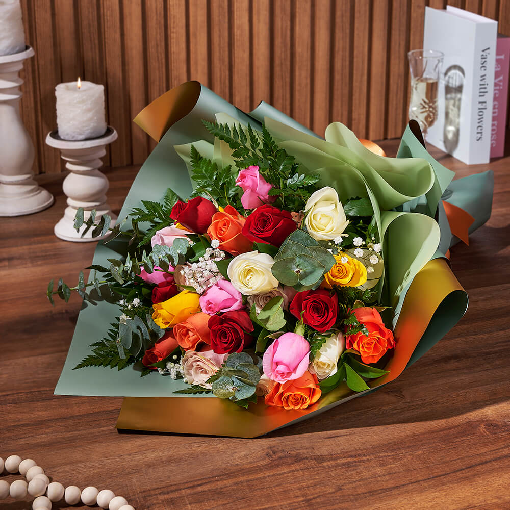 Tied Multicolor Rose Bouquet – how the gift is presented