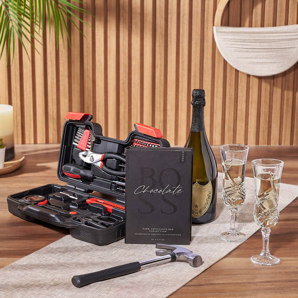 Sparkling Wine Gift with Tools Included – how the gift is presented