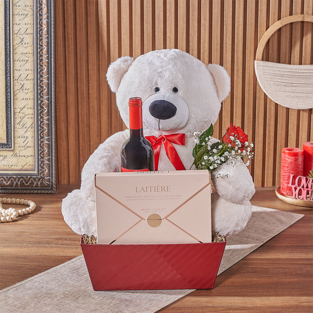 Premium Red Wine with Chocolate Truffles Valentine's Gift – how the gift is presented