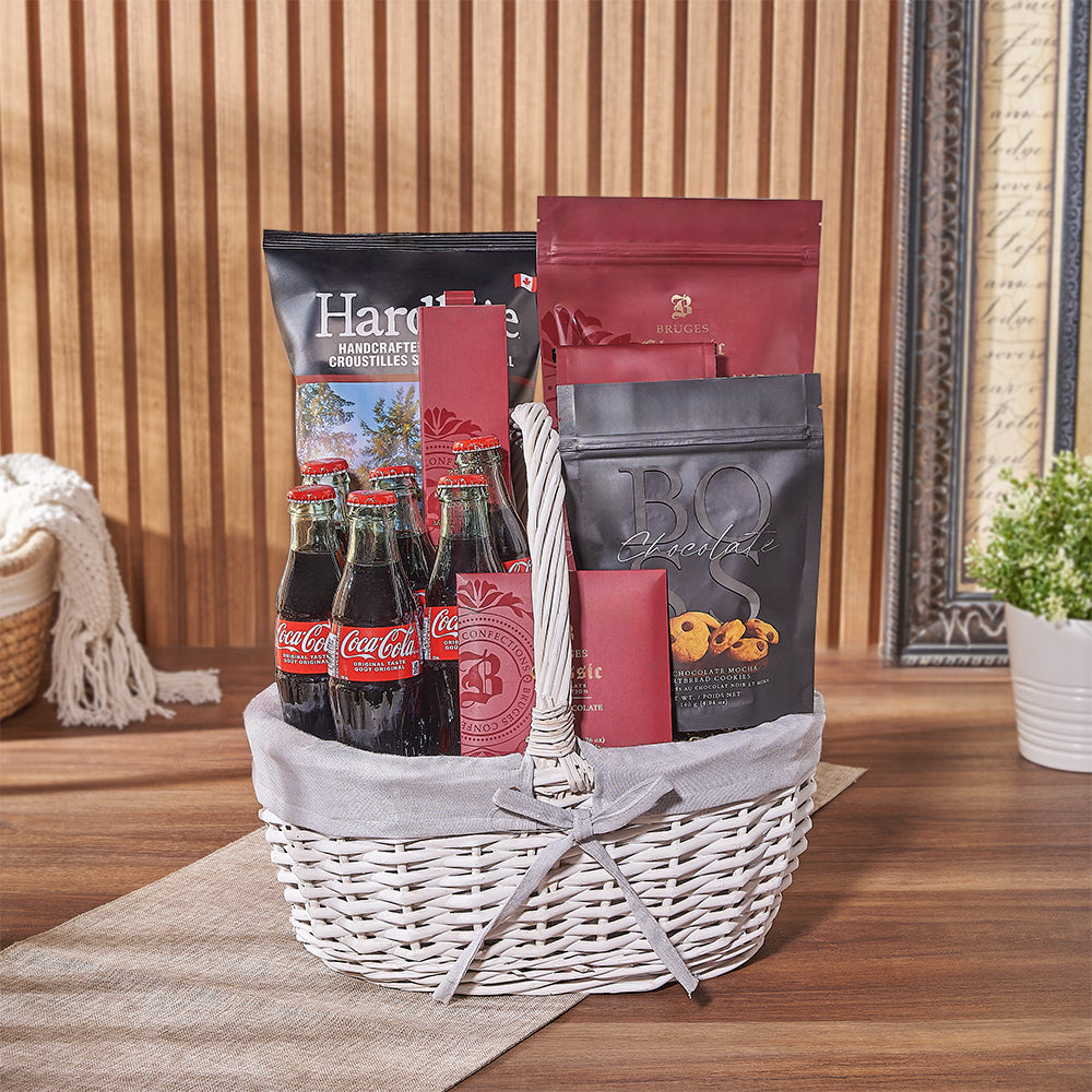 The Manhattan Snacks Gift Basket, gourmet gift, soda, chips. chocolate, coffee, cookies, popcorn, basket, Vermont Delivery The Manhattan Snacks Gift Basket, gourmet gift, soda, chips. chocolate, coffee, cookies, popcorn, basket, Vermont Delivery