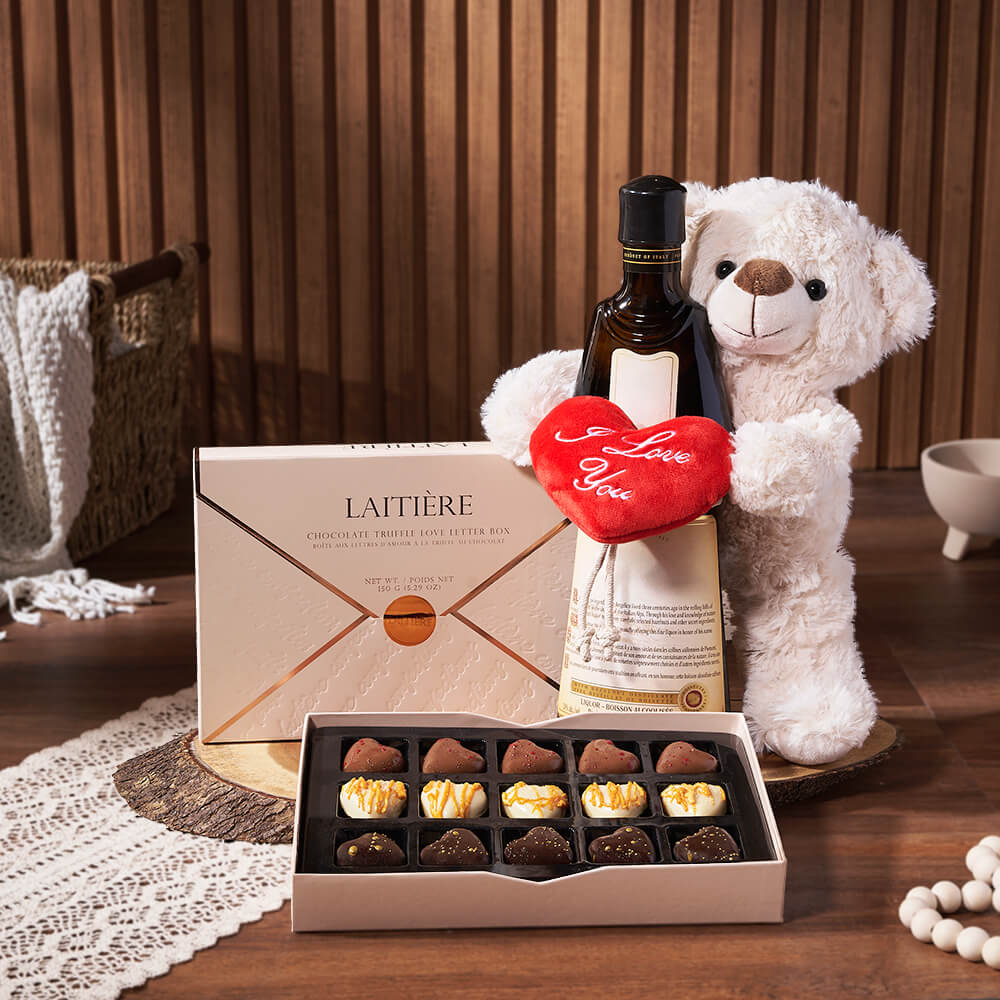 Signature Vodka and Gourmet Chocolate Truffles Gift Basket – how the gift is presented