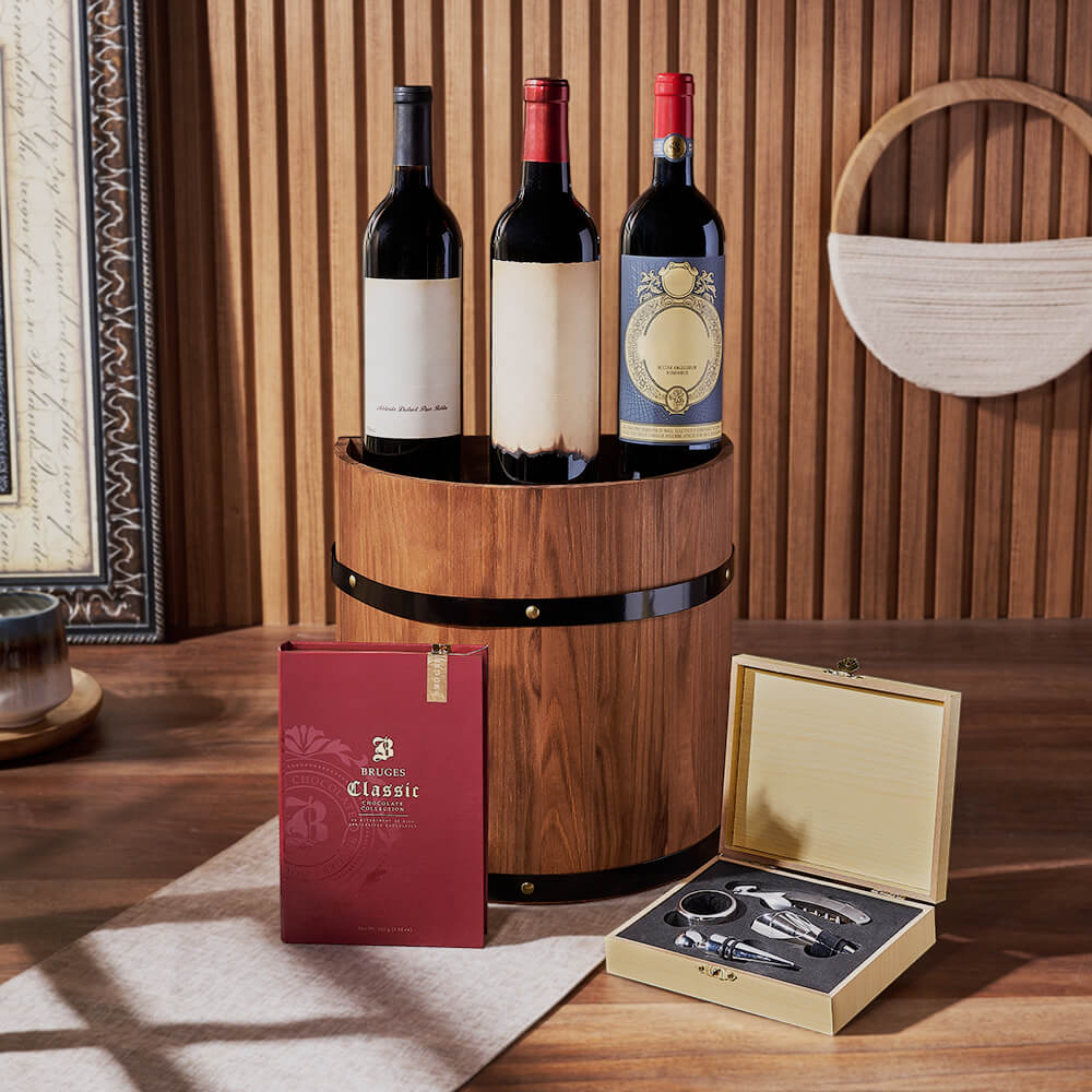 Three-Bottle Wine Gift and Chocolate Set – how the gift is presented