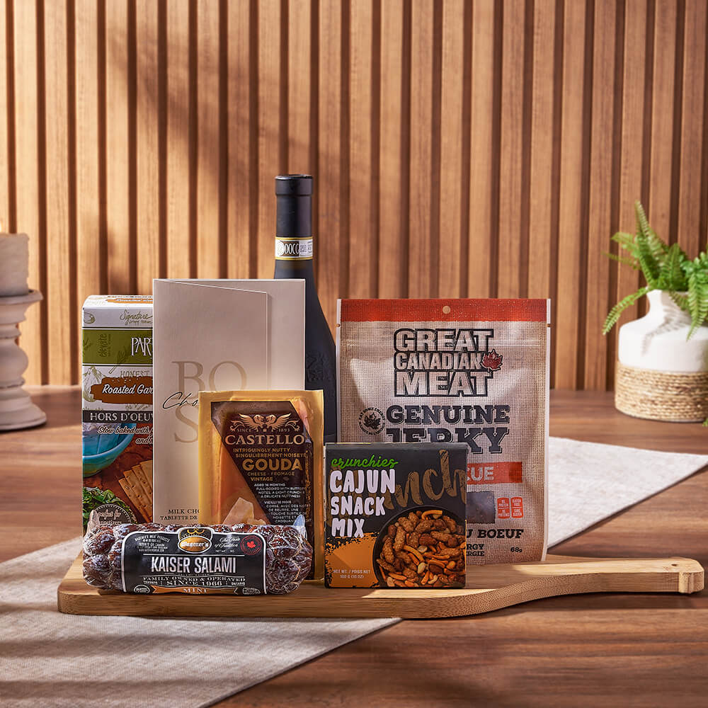 Barbecue Jerky and Wine Basket – how the gift is presented