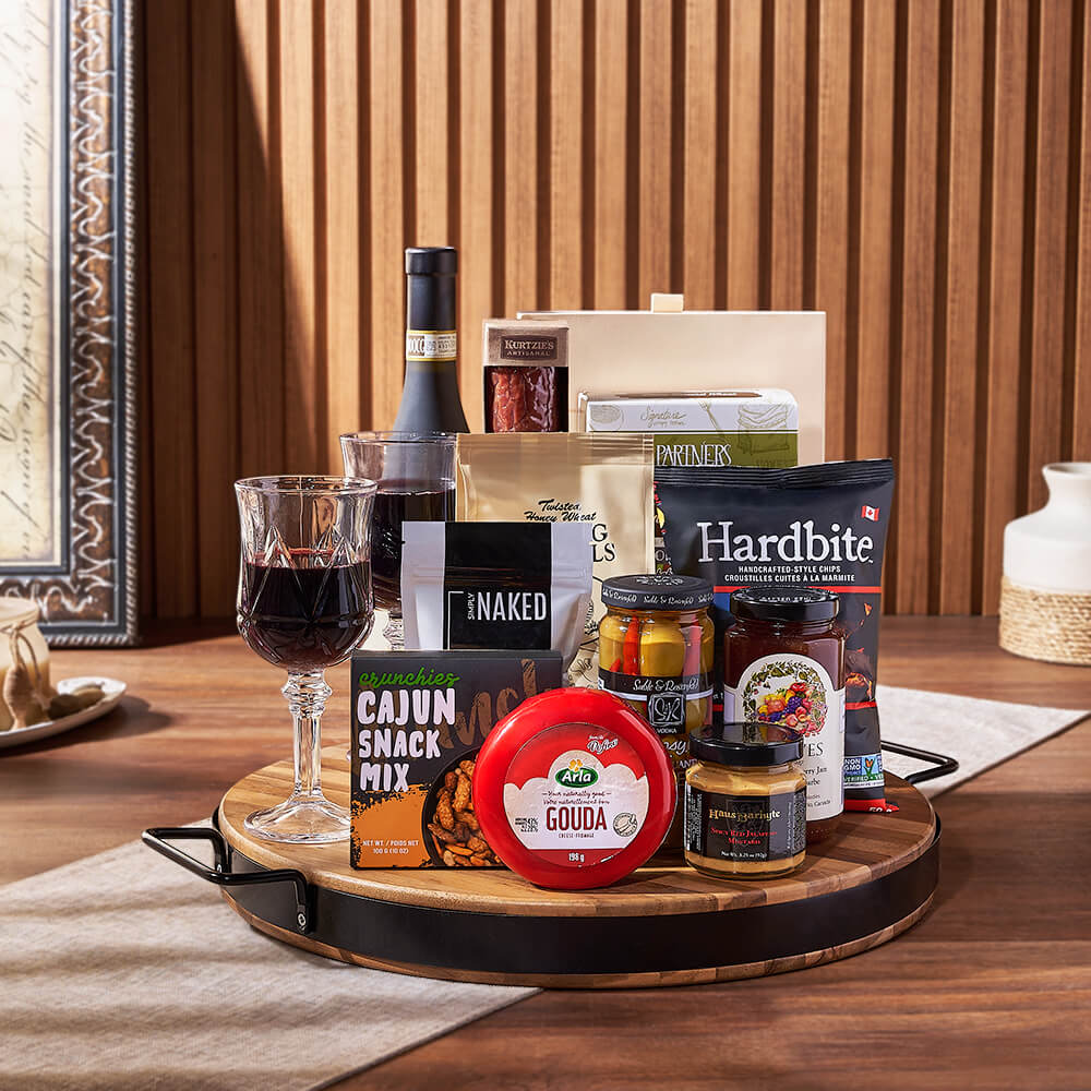 Wine and Artisan Cheese Gift Basket – how the gift is presented