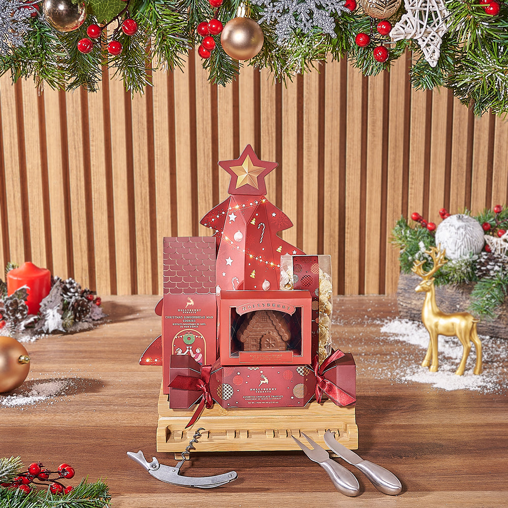 Christmas Chocolate and Truffle Gift Basket with Gourmet Snacks – how the gift is presented