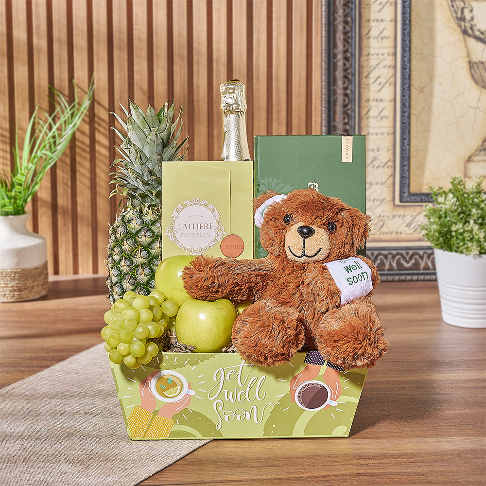Get Well Plush and Sparkling Wine – how the gift is presented