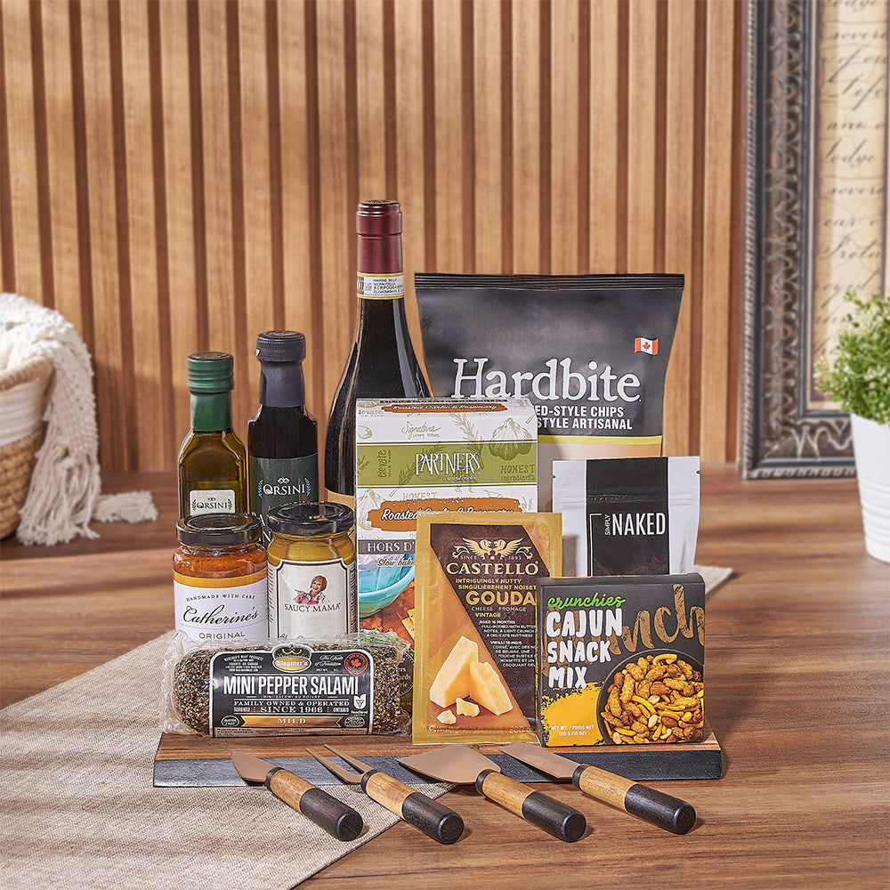 Deluxe Wine Snack Gift Basket – how the gift is presented