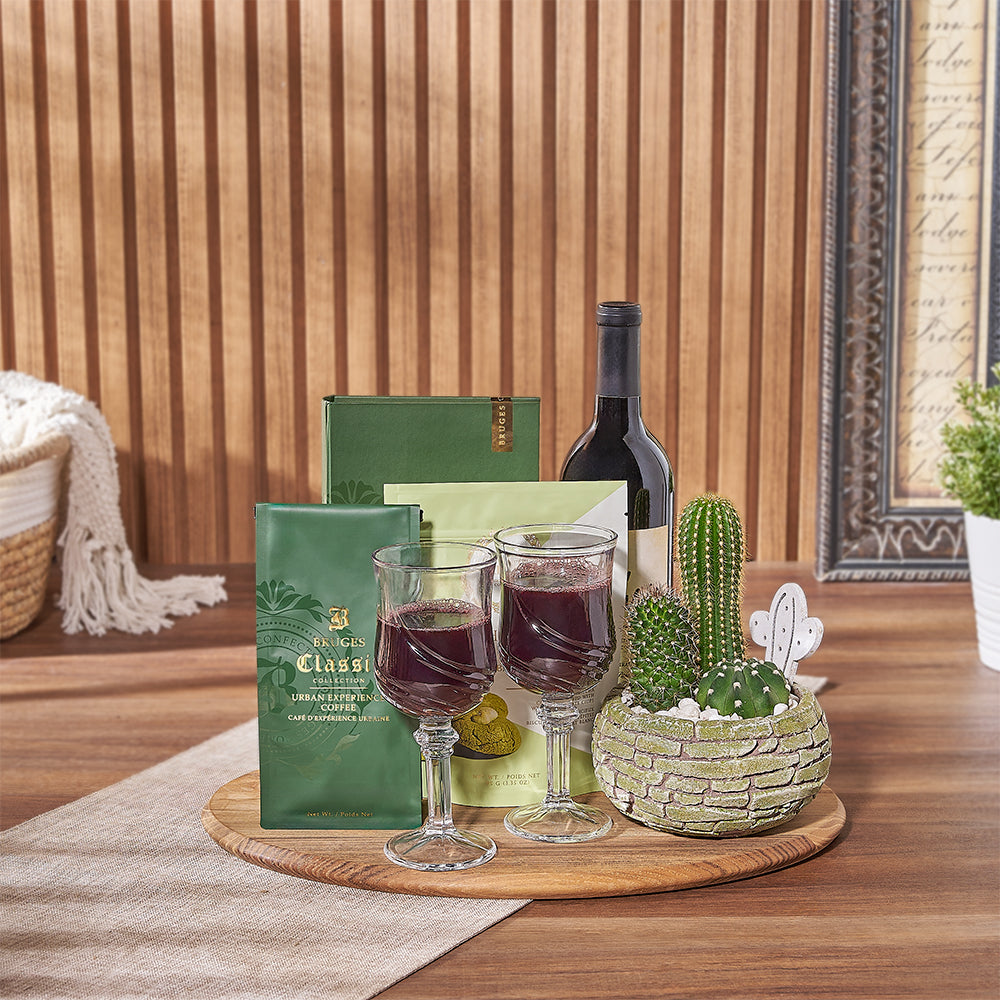 Home Celebration Wine Gift Basket – how the gift is presented