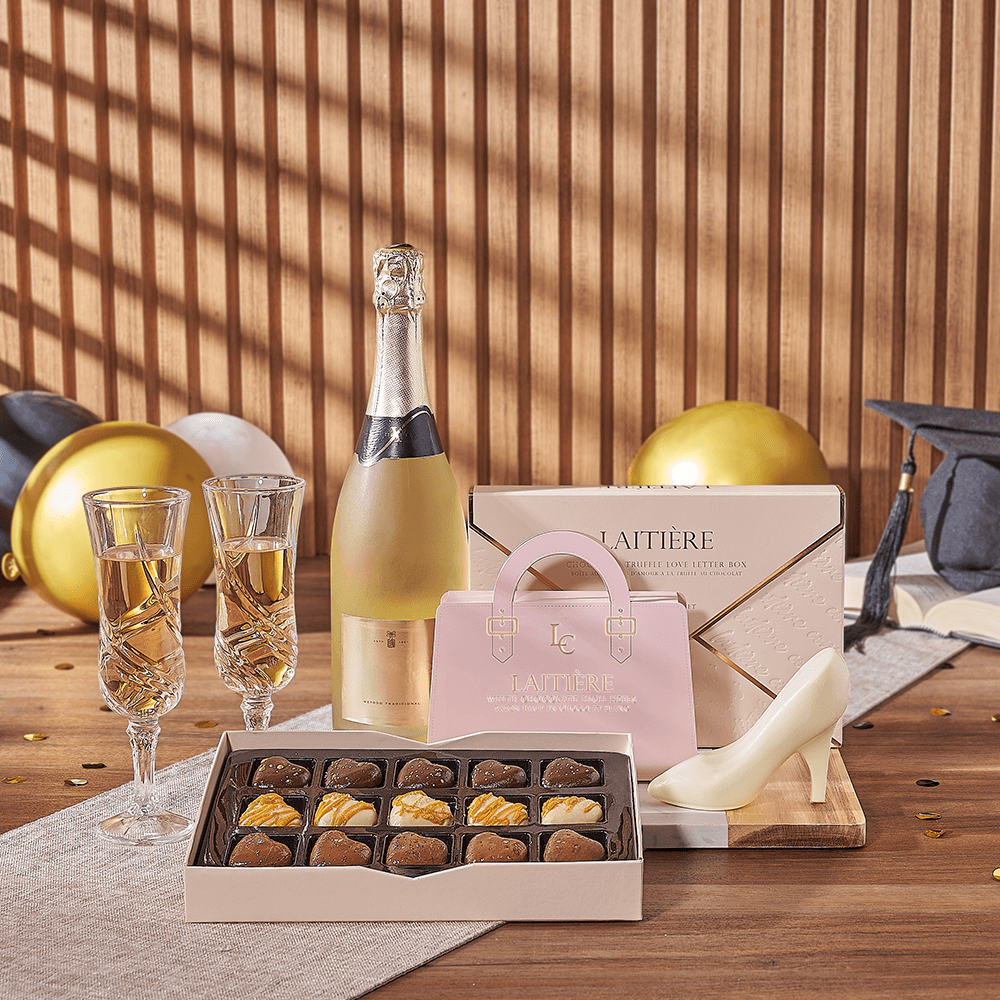Bubbly Graduation Gift, graduation gift, graduation, chocolate gift, chocolate, champagne gift, champagne, sparkling wine gift, sparkling wine, Vermont delivery